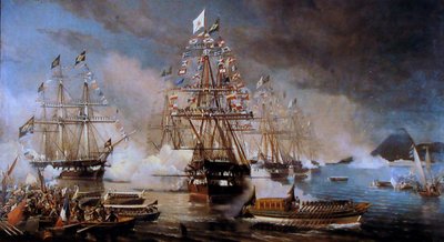 Chegada da fragata Constituicao, trazendo Teresa Cristina a bordo de Edoardo De Martino